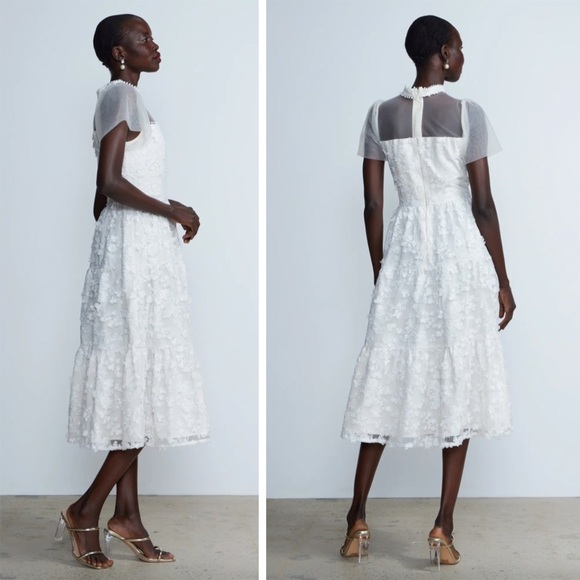 NWT - New York & Company - Short Sleeve 3D Floral Dress - Ivory - Picture 3 of 14